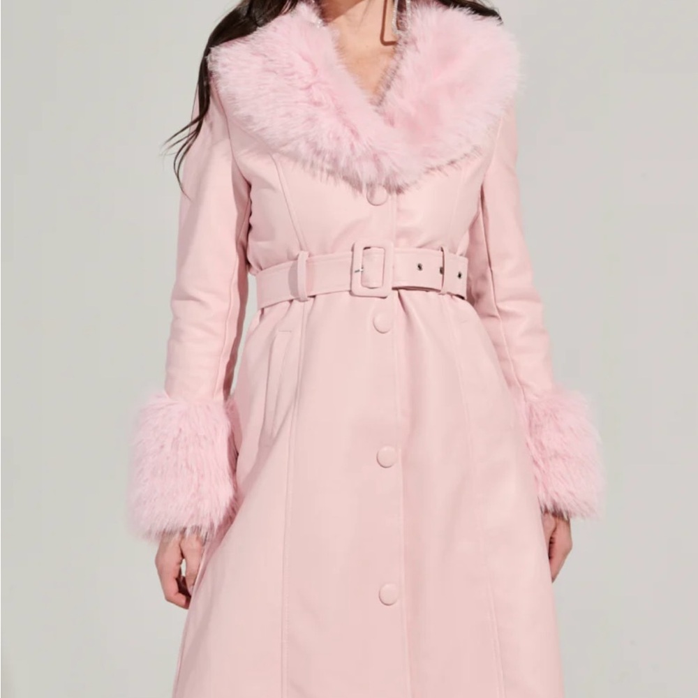 Pink Faux Fur Collar Trench